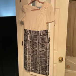 silk top and tweed skirt style dress